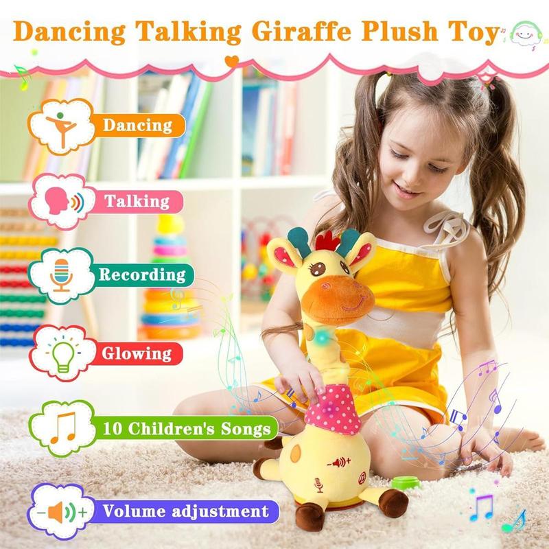 Dancing Talking Giraffe Toy, Stuffed Animal Baby Toy Repeating What You Say, Glowing Musical Giraffe with 10 Songs, Perfect Gifts for Toddlers 1-6 Years Old