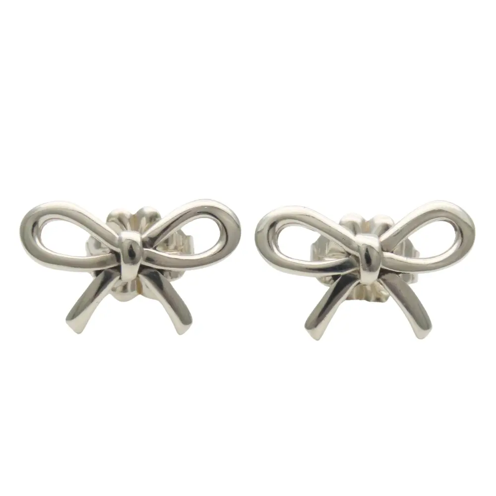 Pre-owned Tiffany & Co. Sterling Silver 925 (Ag925) Small Leather Goods Tiffany&Co. 925 Silver Bow Pierced Earrings
