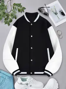 New Women's Baseball Jacket Long Sleeve Fall Winter, Casual Sporty Outerwear, Fitted Design, Button Fly Closure, Suitable for Daily Wear, Everyday, Tops