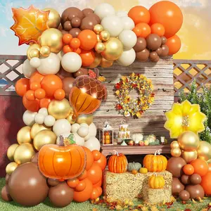 Fall Party Decoration Balloon Arch Kit, Orange Burgundy Brown Beige White Balloons With Maple Leaves Pumpkin Foil Balloons Garland For Thanksgiving Autumn Harvest Birthday Baby Shower Decor Supplies