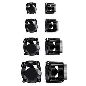 Magnetic Stud Earrings Set: Men Women Stainless Steel Zircon Non-piercing Clip on Earrings - Round Square Jewellery Gifts for Husbands Wives Lovers