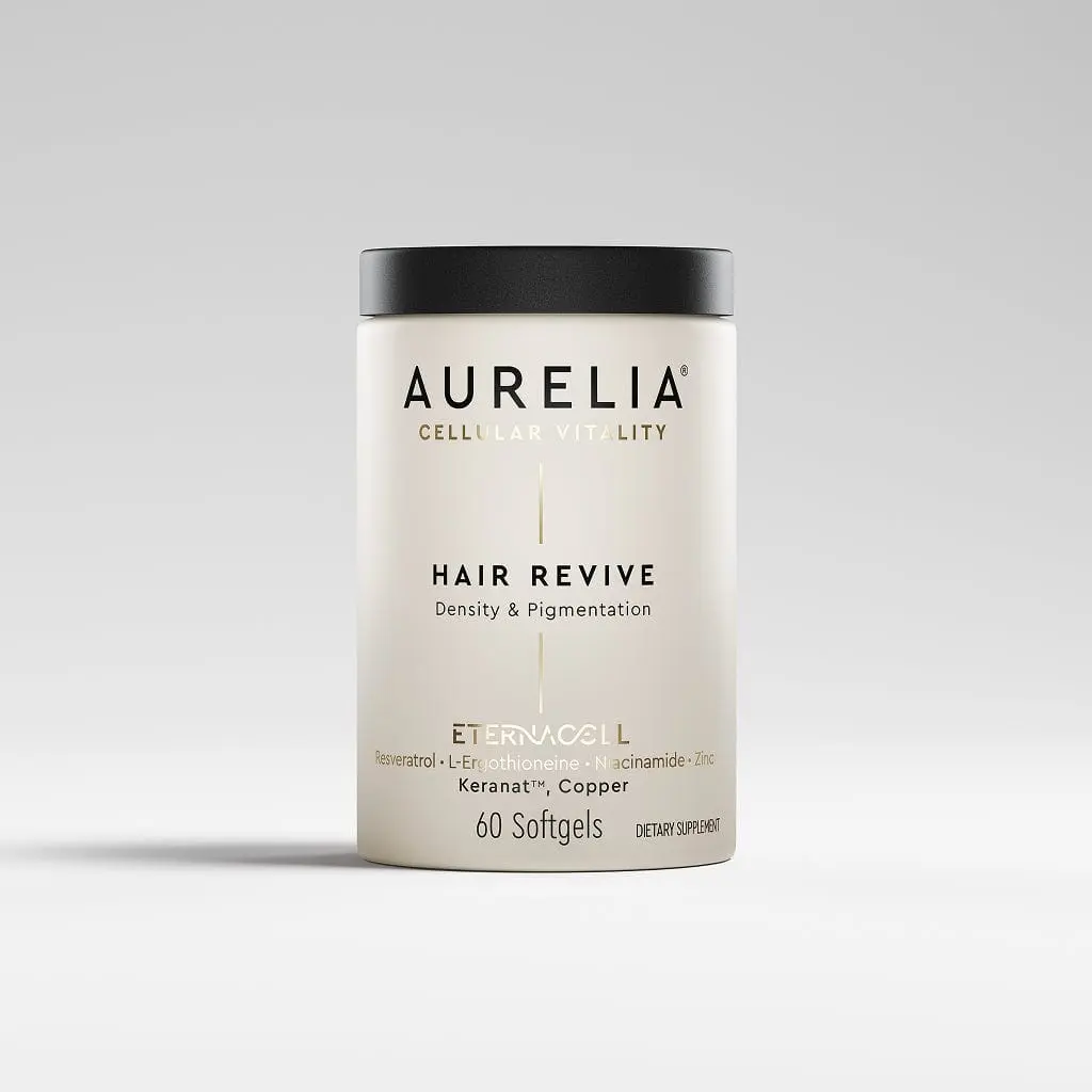 AURELIA Hair Revive | Advanced Cellular Anti-Aging Supplement | Support Hair Growth & Fuller, Healthier Hair | with Zinc, Resveratrol, Niacinamide, Ergothioneine, Keranat & Cooper