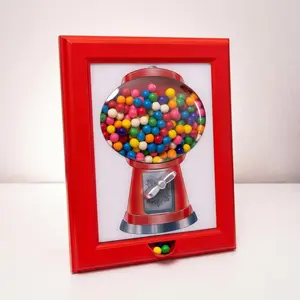 The Original Candy Dispenser and Gumball Machine in a Picture Frame All Kinds of Treats Hang on Wall Stand on Table Birthday Holiday Gift for All Ages Large 15" x 12" Red