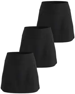 Real Essentials 3 Pack: Women's 16" Curved Hem Golf Skort with Zip Pockets - Ladies Athletic Tennis Pickleball Workout Skirts