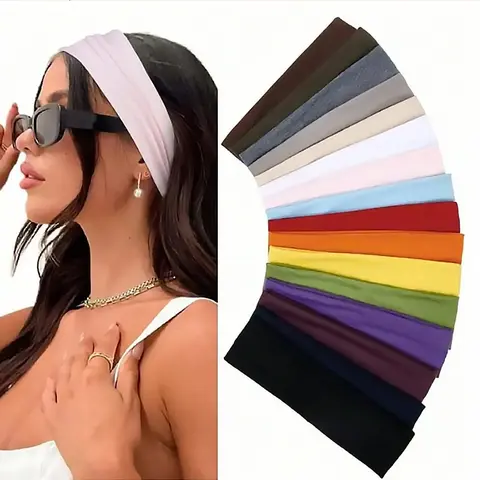 Women's Polyester Stretchy Athletic Workout Headbands, 8-Count Pack - Soft, Anti-Slip Sweat Bands for Head, Cool & Breathable Yoga & Run Training Headband, Assorted Styles, All-Seasons