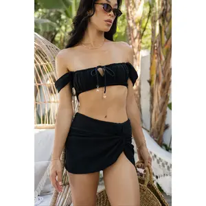 Sunset Swim Skort with Built-in Bikini Bottom - Black Dilly