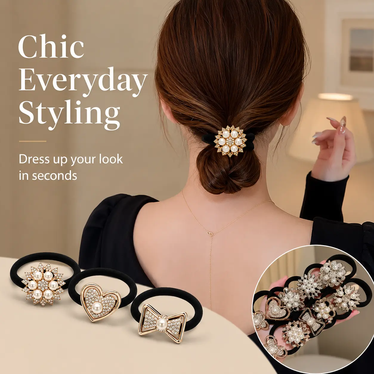 Women's 3pcs Rhinestone Faux-Embellished Elastic Jersey Headbands, Minimalist Elegant Bling Hair Fashion, Unisex Stretch Fit, Affordable All-Season Wear Fashion Hair Accessories
