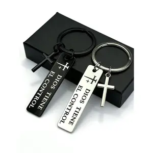 HOLDNEAR God Is In Control Keychain, Cross Charm Faith Inspirational Keyring, Religious Meaningful Accessory Gift for Men, Couples & Loved Ones,Perfect Christian Gift for Him