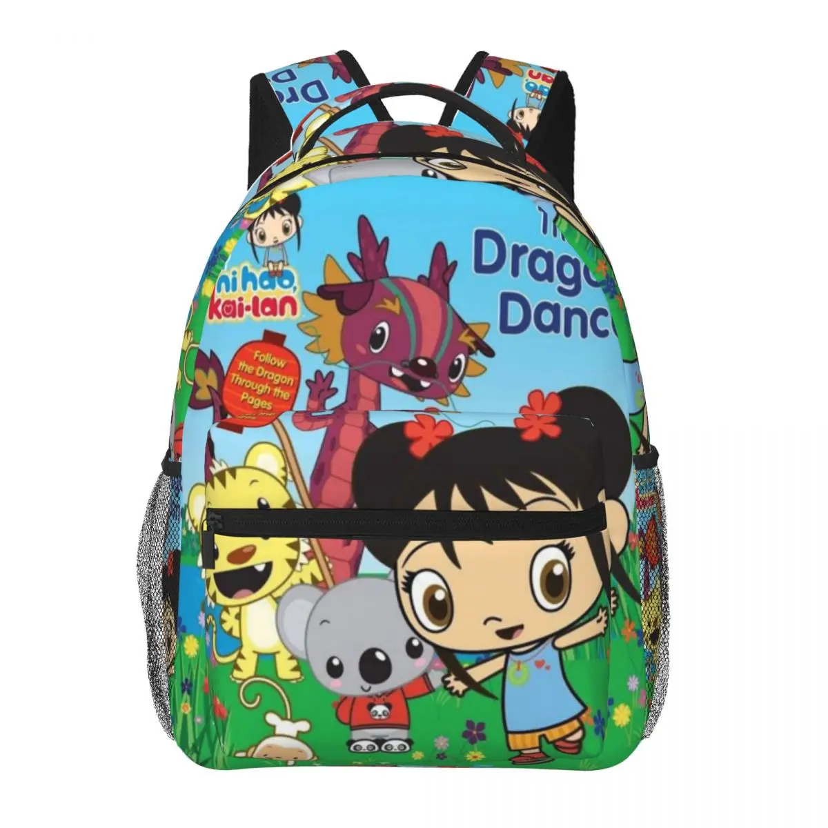 Hi Hao Kai-Lan Dragon Dance Characters Backpacks for School Large Capacity Full Print Kai-Lan Laptop Daypack for Campus Daily Commute Durable Lightweight Kai-Lan School Bag for Teens Students