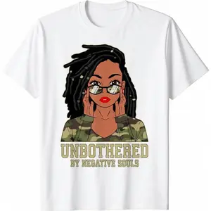100% Cotton Loc'd Hair Sassy Black Woman Camo Melanin Girl Unbothered T-Shirt