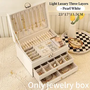 Three-Layer Jewelry Storage Box with Lock, Anti-Oxidation Large Capacity, Elegant Design for Earrings Necklaces Rings