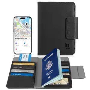 Passport Holder for Travel, Works with Find My, Leather Passport Wallet for Travel Essentials, Passport Cover Case for Men and Women with Finder Tracker, 8 Card Slots, RFID Blocking