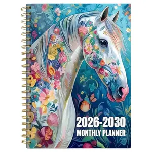 January 2026 - December 2030, 5-year monthly planner, colorful floral horse-themed cover design notebook, yearly calendar planning, monthly tabs, 60-month calendar, 5.5 inches x 8.3 inches, 71 sheets/142 pages thickened paper, elastic cover, durable doubl