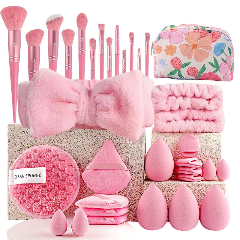 Portable Makeup Brush Set, 58/47 or 34Pcs Makeup Brushes and Sponges Set  Makeup Brushes and Sponges Set, Makeup Accessories for Women, Cosmetic Travel Bags Gift Set for Women Makeup Play Kit makeup bag