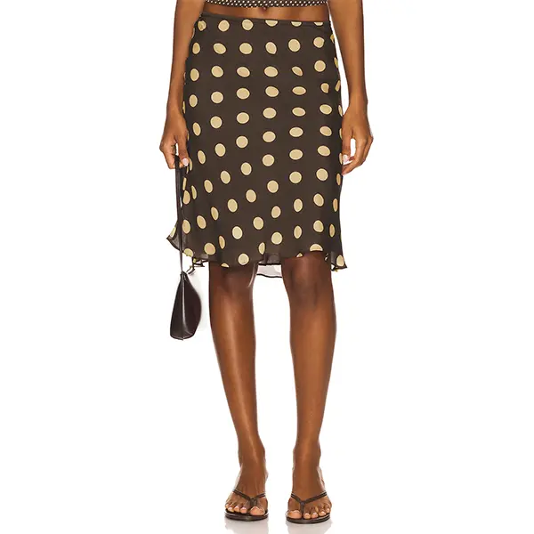 Tankaneo Womens Polka Dot Midi Skirt Summer Elastic High Waisted Y2K Vintage Skirts Sheer Mesh Skirts