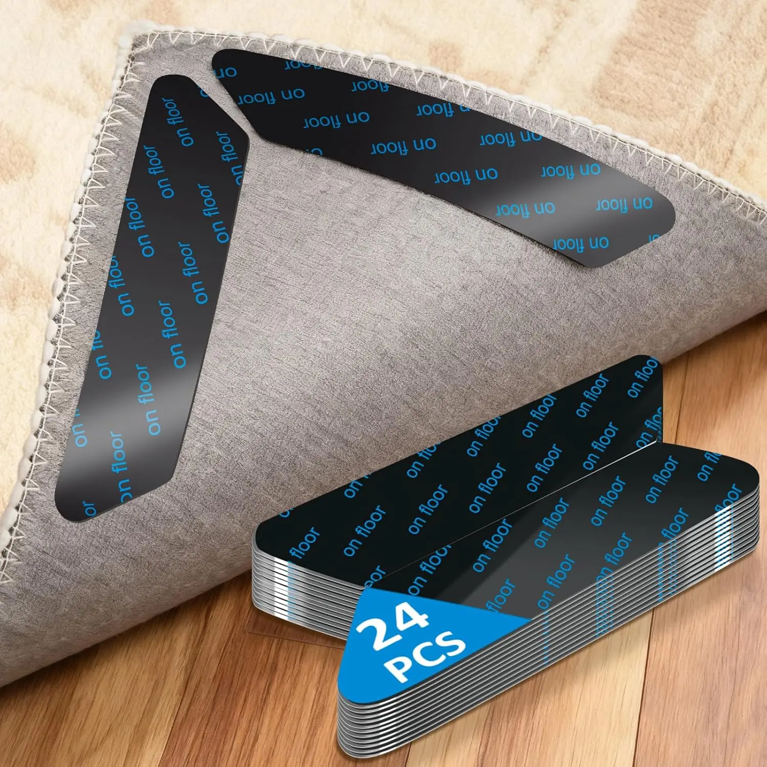 24Pcs Rug Gripper, Premium Non-Slip Carpet Tape, Reusable Rug Tape, Anti-Curling Rug Pads for Hardwood & Tile Floors