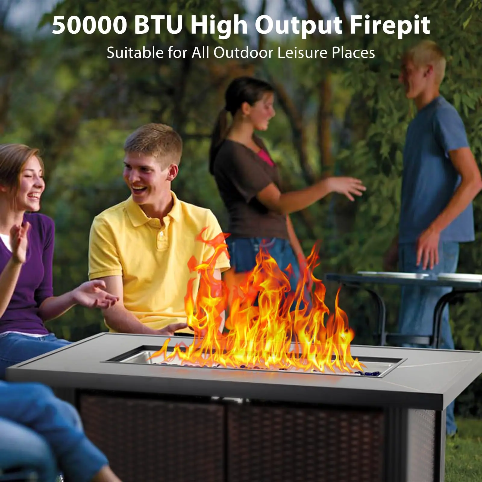 GARVEE 44-Inch Classic Propane Tabletop Fire Pit Table, 50000 BTU Rectangular Metal Gas Fire Table with Sturdy Steel Frame, Iron Fence Top, Rain Cover, Full Accessory Kit, CSA Certified for Friends - Backyard, Patio Use