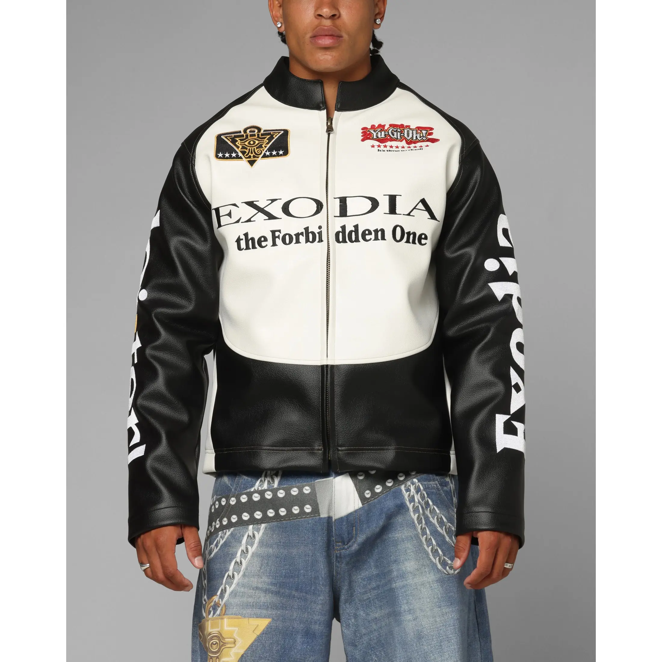Loiter X Yu-Gi-Oh! Exodia Biker Jacket Black/Off White Loiter X Yu-Gi-Oh! Exodia Biker Jacket Black/Off White