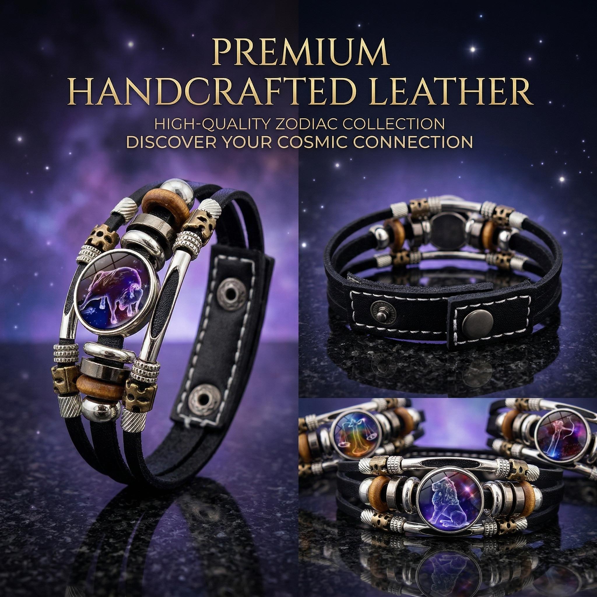 Glow-in-the-Dark Leather 12 Zodiac Sign Bracelet for Women(6.9 in/8.1 in) Astrology Jewelry Vintage Braided Design Ideal for Astrology Enthusiasts