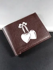 Romantic Couple Gift Wallet with Dual Heart Bow Print, PU Leather Card Holder, Casual Style, All Seasons, Perfect Anniversary Present