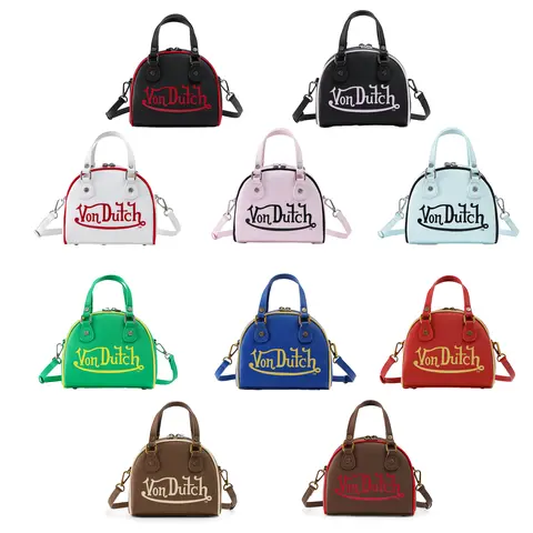 Von Dutch Women's 2-Tone Graphic Vegan Leather Bowling Bag - Crossbody Shoulder Handbag, Top Handle Zip Casual Purse, Lightweight Multi-Style Bag with Eye Detail