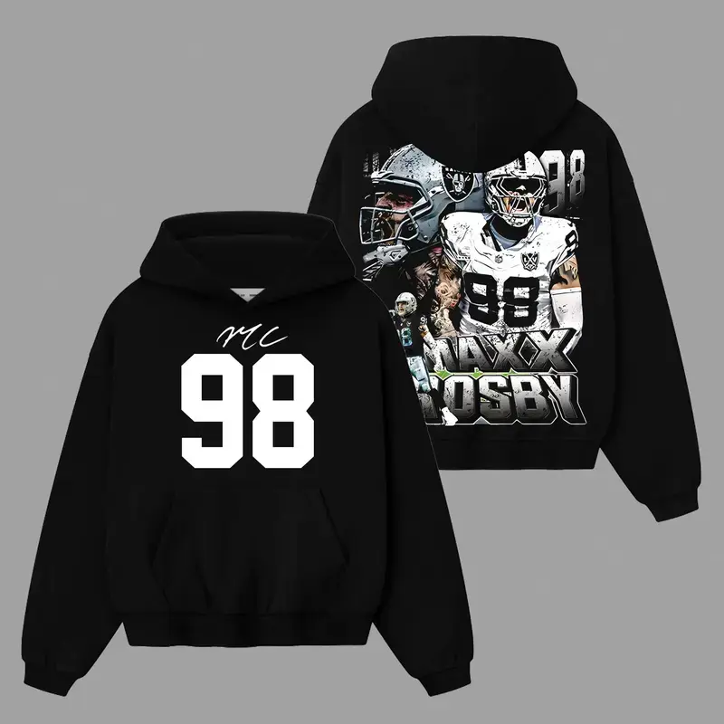 Raider Nation Outfit Maxx Crosby 98 Cotton Hoodie T-Shirt (Made In US), The Condor Mad Maxx Fans Shirt, Las Vegas Football Shirt, Game Day Outfits, Gift For Football Fans, Football Game Day Graphic Tee