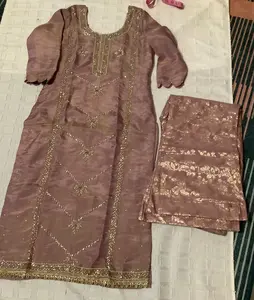 Shimmer Palazzo Suit - Pearl, Cutdana & Dabka Embroidered with Bell Bottom Pants