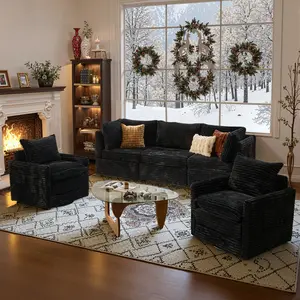 HOOOWOOO 5 Pieces Modular Sectional Sofa Set with 2 Swivel Accent Chairs, Tool Free Assembly, Plush Corduroy Couches with Frame Support for Living Room, L U Shaped Cloud Couch【5 Packages Shipping】
