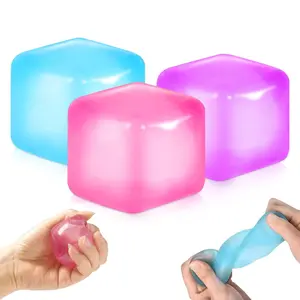 Stress Cube Squishy Stress Balls for Kids Ice Cubes Squishy for Adults Fidget Toy for Your Best Mellow and Chill Square Shape with Filling in Pink Blue for All Age (1pcs)5213
