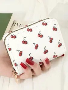 Fashionable fruit printed high-quality credit card storage bag, simple and casual with multiple card slots, fashionable zipper around coin wallet, school dormitory and back to school supplies bag, Credit Card Holder