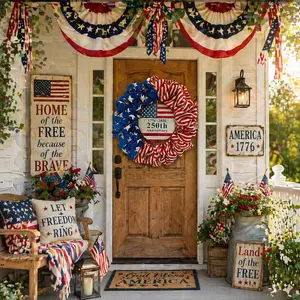 20 inch USA 250th Anniversary Wreath, 4th of July Wreath for Front Door - 1776-2026, Red White and Blue American Flag Burlap Door Wreaths - Memorial Day Patriotic Decorations Outdoor, Memorial Day, Flag Day