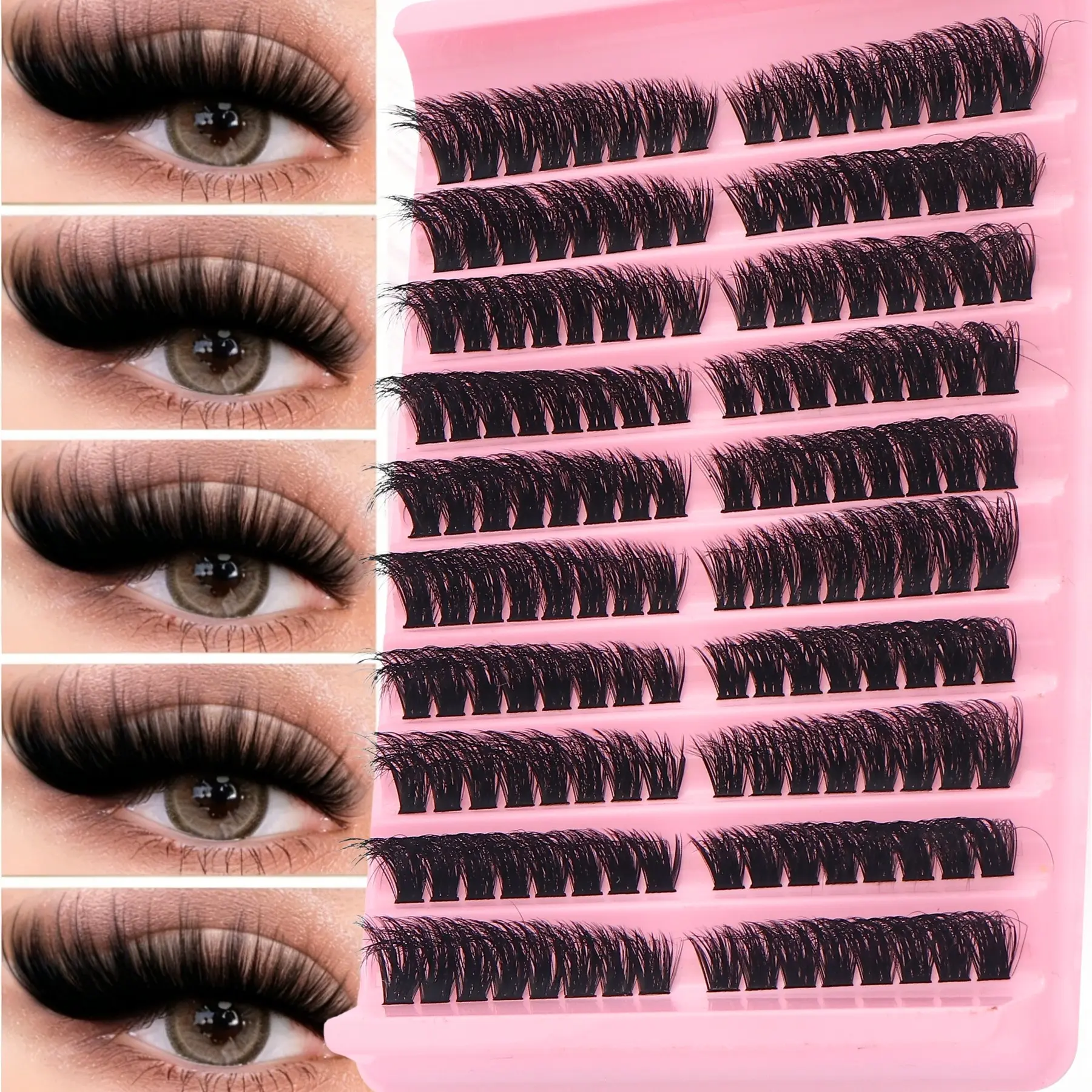 160pcs/224pcs D-Curl Fluffy 100D Cat Eye False Eyelashes, Cosmetic, Bilateral Usable, Single Cluster DIY Lash Extension, Thick & Natural, Waterproof & Reusable, Suitable For Beginners, Daily, Party, Travel, Music Festival, Eyelash Clusters Extensions