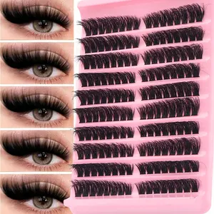160pcs/224pcs D-Curl Fluffy 100D Cat Eye False Eyelashes, Cosmetic, Bilateral Usable, Single Cluster DIY Lash Extension, Thick & Natural, Waterproof & Reusable, Suitable For Beginners, Daily, Party, Travel, Music Festival, Eyelash Clusters Extensions