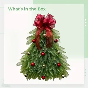 Large Artificial Christmas Wreath with Bow, Indoor Outdoor Holiday Decoration, Realistic Leaves, No Power Needed, Hanging Decoration