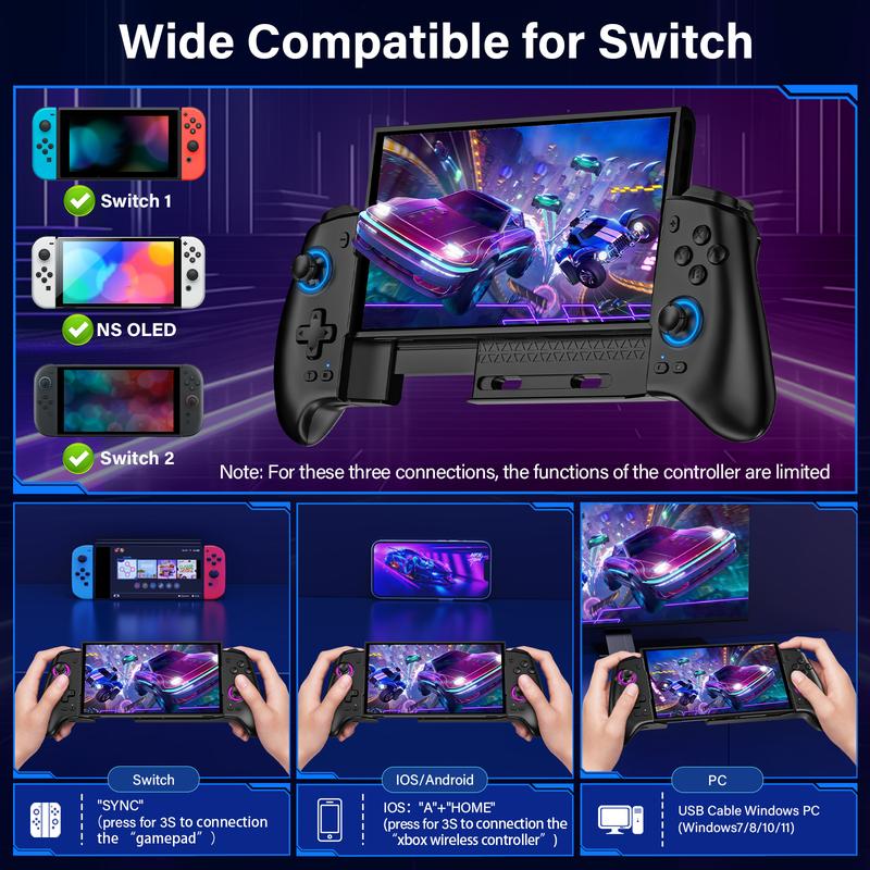 Wireless Pro Controller for Switch Switch 2 OLED with RGB Lights, Programmable Macros, Dual Vibration, Turbo Wake Up, Gaming Controller Gift for Gamers
