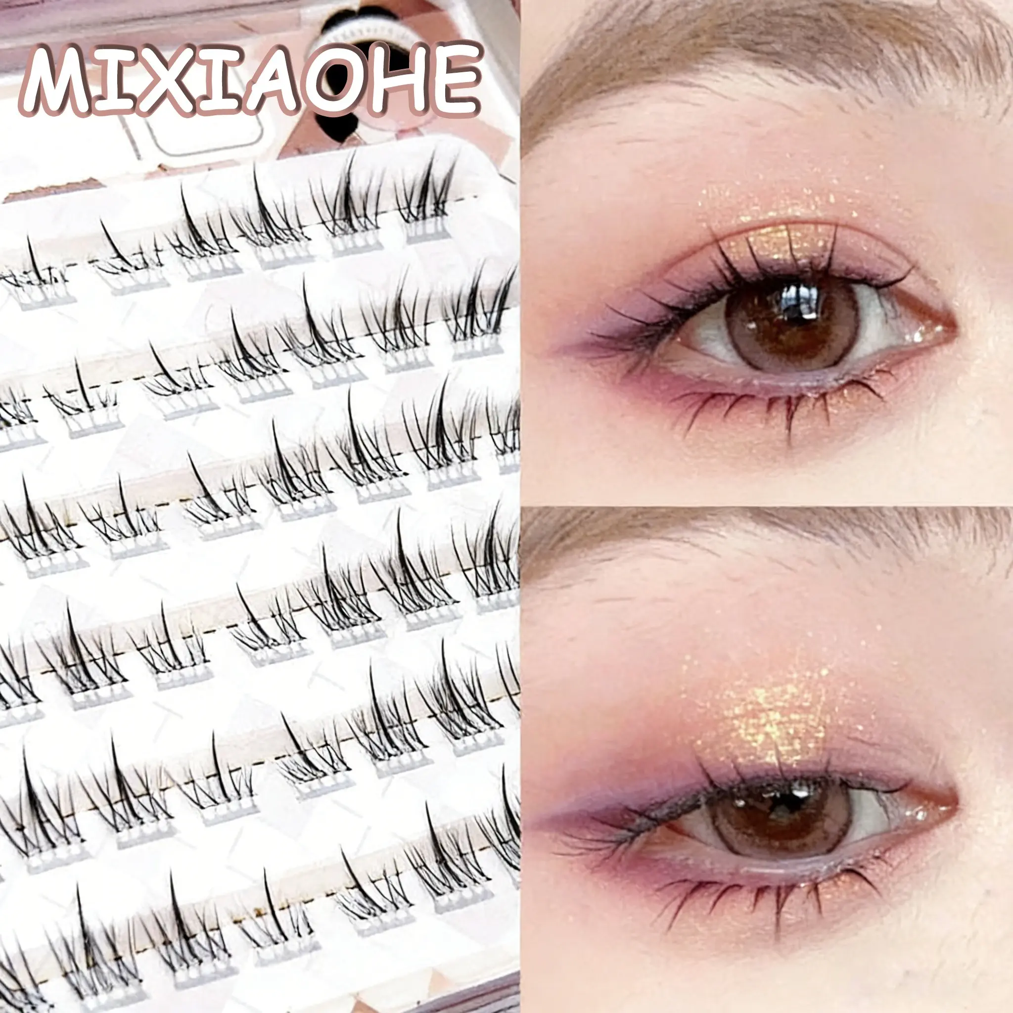 MIXIAOHE 60 cluster with adhesive strip Fluffy false lashes, Fluffy Eyelash Clusters, Fluffy Eyelashes Cluster, single cluster, natural makeup look, long-lasting, C-roll, mixed length 10-13 millimeters, suitable for daily use