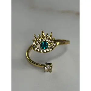 All seeing eye teal adjustable ring