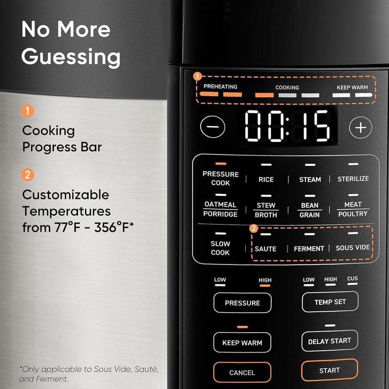 COSORI Pressure Cooker 6QT, Stainless Steel, 9-in-1 Multi Cooker, 12 Safety Features, Ceramic Inner Pot, Rice, Slow Cook, Sous Vide, Saute, 1100W