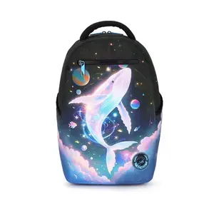 Galactic Whale Backpack - Enchanting Celestial 3D Holographic Design with Glow-in-the-Dark Stars, Spacious Durable Rucksack for School & Travel, Magical Gift for Kids & Teens.