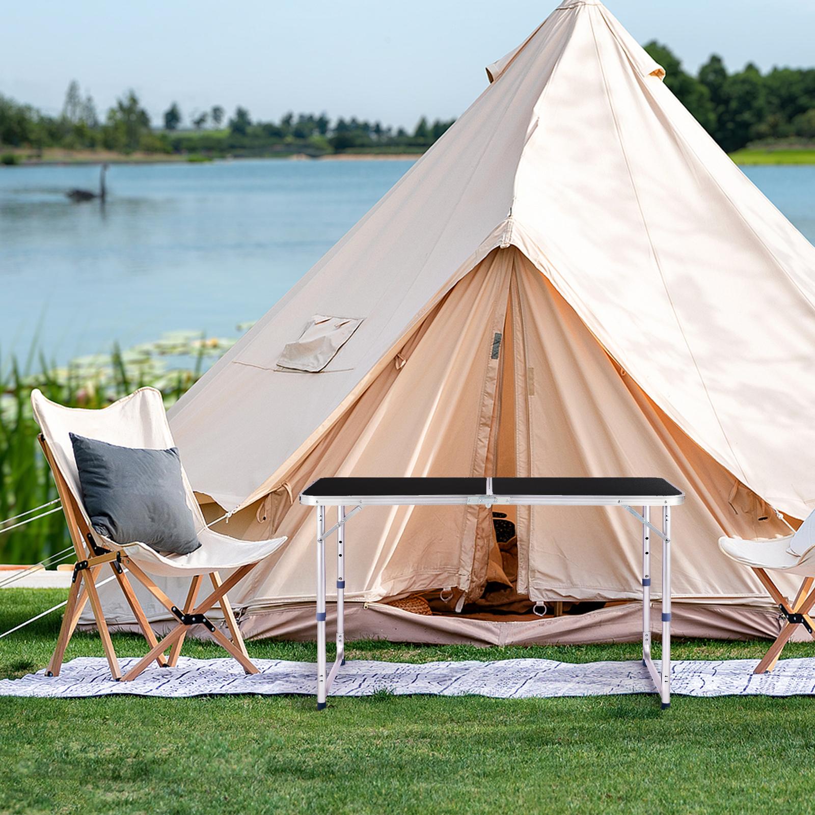 4Ft Portable Folding Table with Carry Handle, Heavy Duty Aluminum Frame Fold-in-Half Dining Table, Waterproof Multi-Purpose for Camping, Picnic, BBQ, Party, Indoor & Outdoor Use