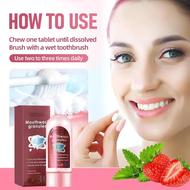 Probiotic Gentle Lime & Mint Flavored Toothpaste Tablets with Natural Extracts, Cleansing Sodium Bicarbonate, Compact Portable Oral Care, 30 Pieces/Pack, Fragrance-Free Cherry Mouthwash Alternative