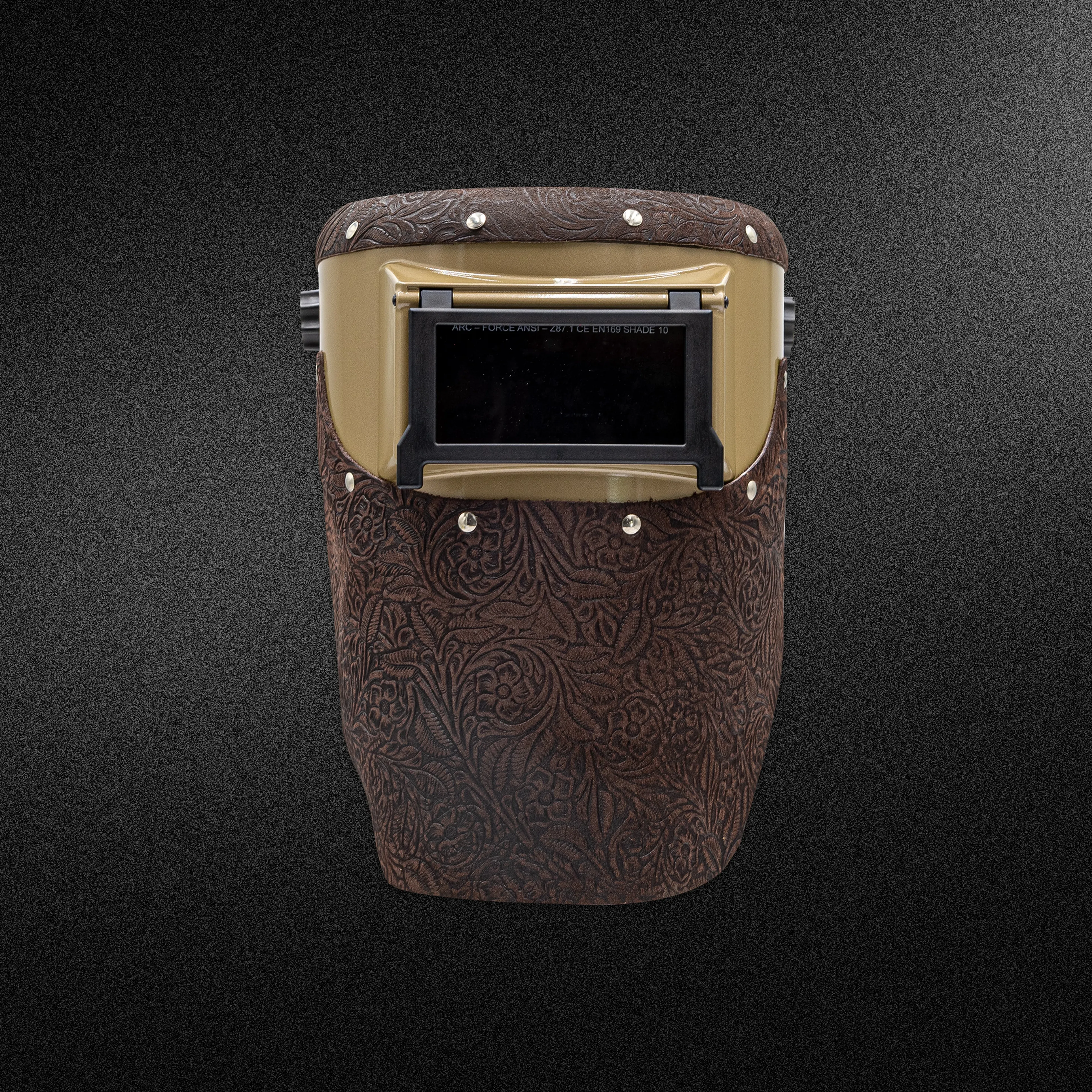 Gold Slimline - Brown Floral Welding Hood Gold Slimline - Brown Floral Welding Hood