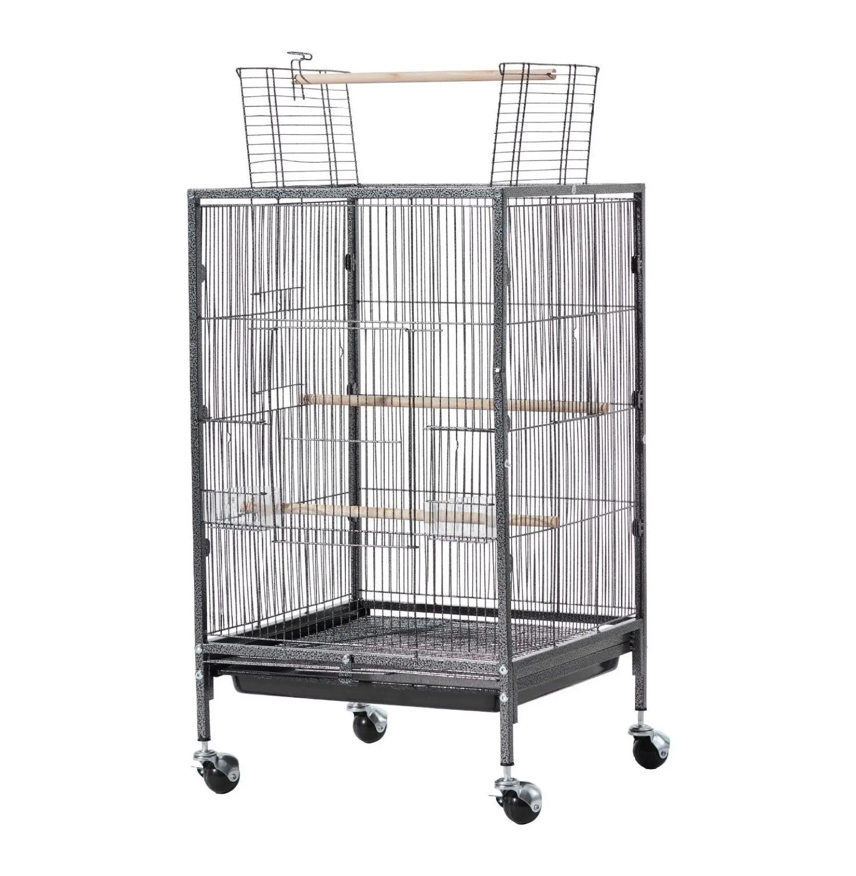 Wrought Iron Bird Cage for Birds, 18x18x30in Small-Medium Waterproof Flight Cage with Open Top, Perches, Removable Tray, Mobility Wheels, Locking Door, 18 X 18 X 30 Inch