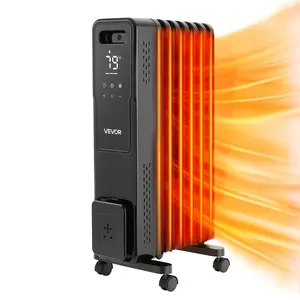 VEVOR Electric Oil Filled Radiator,  1500W Radiant Space Heater with Dual U-shaped Heating Tubes, Over-Heat Protections,3 Heat Settings,24h Timer, Flexible Casters, Remote Control for Indoor,Black