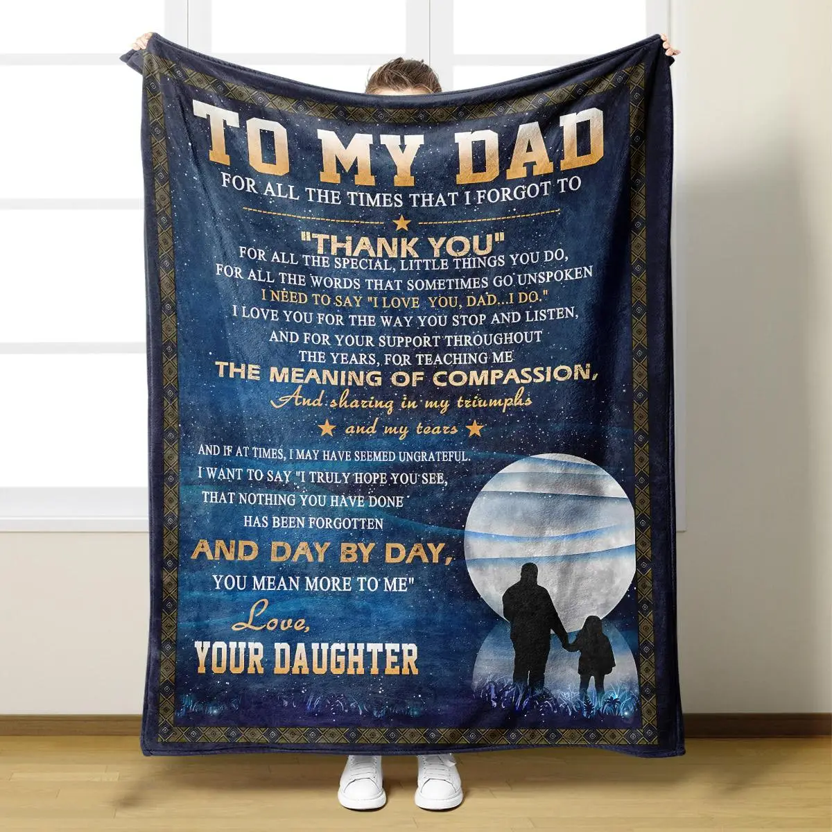 To My Dad/Mom Pattern Flannel Blanket, 1 Count Soft Warm Throw Blanket, Napping Blanket for Home Office Travel, Gift for Mom/Dad from Daughter