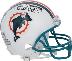 Sean Young Ace Ventura: Pet Detective Autographed Miami Dolphins Riddell Throwback 1997-2012 Mini Helmet with "Laces Out!" Inscription