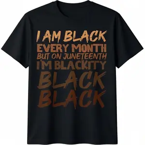 Black Cotton TShirt Celebrating Juneteenth and Black Heritage for Men Women and Kids