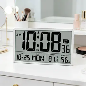 Modern 8 Inch Square Digital Wall Clock, Ultra Clear Jumbo Easy Read Numbers, Temp Date Time Auto DST, Energy Saving Battery Operated LCD Clock, Minimalist Aesthetic Home Decor for Entryway Hallway,Black/White