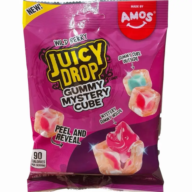 Amos Juicy Drop Gummy Mystery Cube - Raspberry-Blueberry-Strawberry Flavored Gummy Cubes