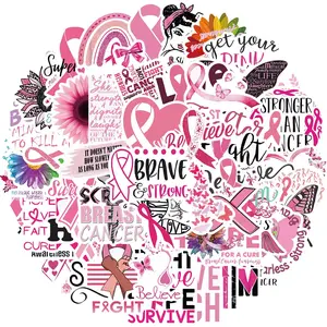 Breast Cancer Awareness Sticker, 50pcs/set Pink Ribbon Caring for Women's Health Sticker, Decorative Sticker for Water Bottle, Laptop, Scrapbook, Journaling Supplies, Ornaments